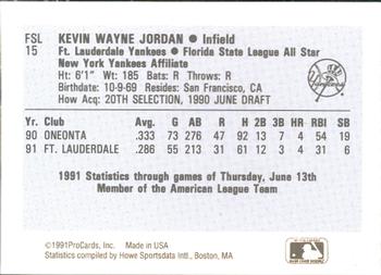1991 ProCards Florida State League All-Stars #FSL15 Kevin Jordan Back
