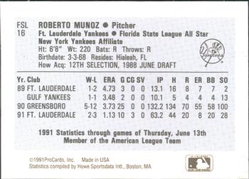 1991 ProCards Florida State League All-Stars #FSL16 Bob Munoz Back