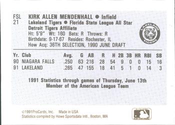 1991 ProCards Florida State League All-Stars #FSL21 Kirk Mendenhall Back