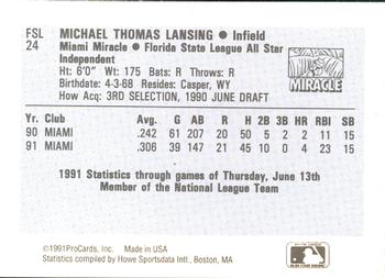 1991 ProCards Florida State League All-Stars #FSL24 Mike Lansing Back