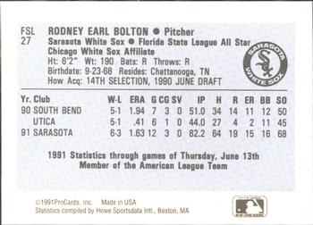 1991 ProCards Florida State League All-Stars #FSL27 Rod Bolton Back