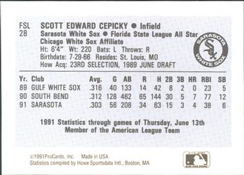 1991 ProCards Florida State League All-Stars #FSL28 Scott Cepicky Back