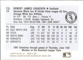 1991 ProCards Florida State League All-Stars #FSL29 Rob Lukachyk Back