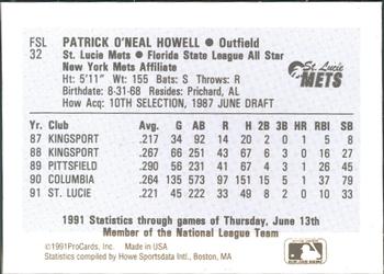 1991 ProCards Florida State League All-Stars #FSL32 Pat Howell Back