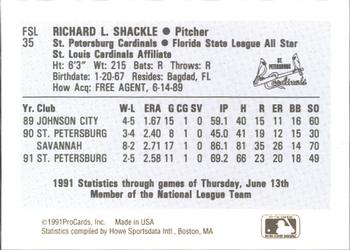 1991 ProCards Florida State League All-Stars #FSL35 Rick Shackle Back