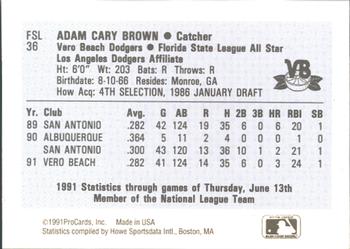 1991 ProCards Florida State League All-Stars #FSL36 Adam Brown Back