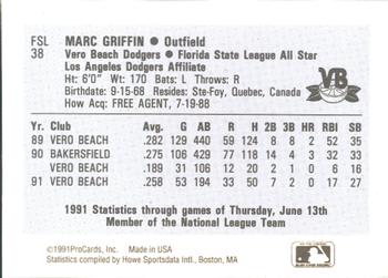 1991 ProCards Florida State League All-Stars #FSL38 Marc Griffin Back