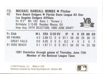 1991 ProCards Florida State League All-Stars #FSL40 Michael Mimbs Back