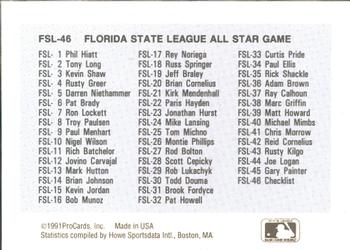 1991 ProCards Florida State League All-Stars #FSL46 Checklist Back