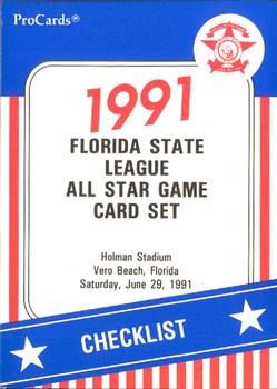 1991 ProCards Florida State League All-Stars #FSL46 Checklist Front