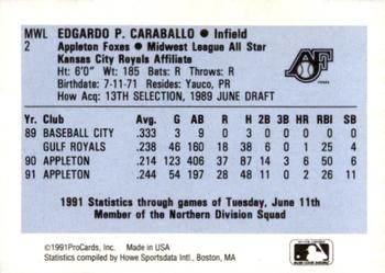 1991 ProCards Midwest League All-Stars #MWL2 Gary Caraballo Back