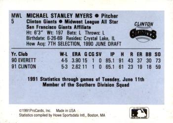 1991 ProCards Midwest League All-Stars #MWL5 Mike Myers Back