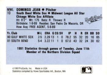 1991 ProCards Midwest League All-Stars #MWL10 Domingo Jean Back
