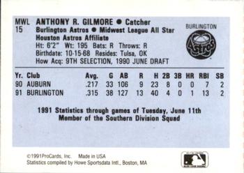 1991 ProCards Midwest League All-Stars #MWL15 Tony Gilmore Back