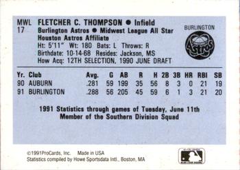 1991 ProCards Midwest League All-Stars #MWL17 Fletcher Thompson Back