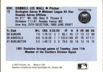 1991 ProCards Midwest League All-Stars #MWL19 Donne Wall Back