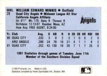 1991 ProCards Midwest League All-Stars #MWL28 Billy Minnis Back