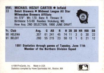 1991 ProCards Midwest League All-Stars #MWL33 Mike Carter Back