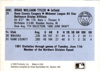 1991 ProCards Midwest League All-Stars #MWL35 Brad Tyler Back