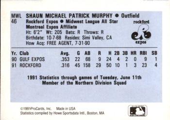 1991 ProCards Midwest League All-Stars #MWL46 Shaun Murphy Back