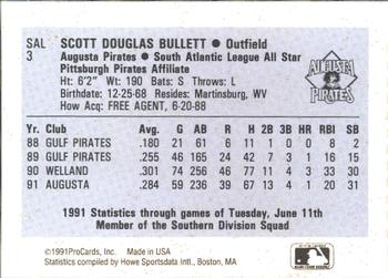 1991 ProCards South Atlantic League All-Stars #SAL3 Scott Bullett Back