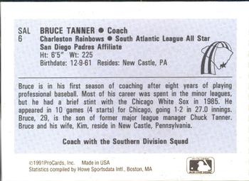 1991 ProCards South Atlantic League All-Stars #SAL6 Bruce Tanner Back