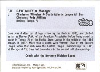 1991 ProCards South Atlantic League All-Stars #SAL8 Dave Miley Back