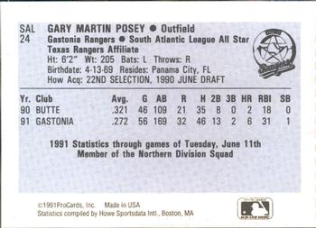 1991 ProCards South Atlantic League All-Stars #SAL24 Marty Posey Back