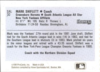 1991 ProCards South Atlantic League All-Stars #SAL30 Mark Shiflett Back