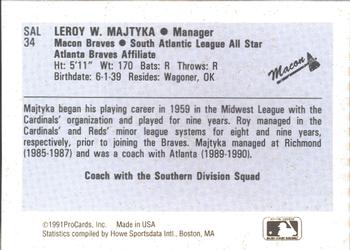 1991 ProCards South Atlantic League All-Stars #SAL34 Roy Majtyka Back