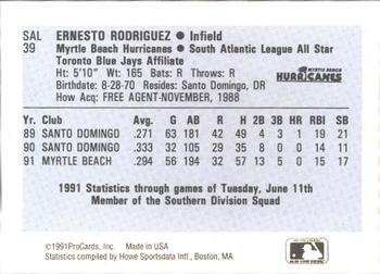 1991 ProCards South Atlantic League All-Stars #SAL39 Ernesto Rodriguez Back
