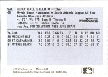 1991 ProCards South Atlantic League All-Stars #SAL40 Rick Steed Back