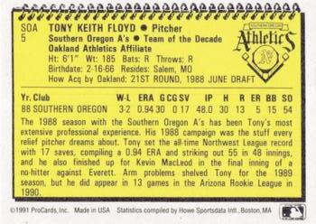 1991 ProCards Southern Oregon A's Anniversary #SOA5 Tony Floyd Back