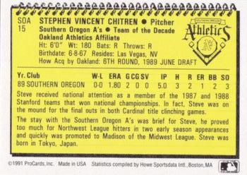 1991 ProCards Southern Oregon A's Anniversary #SOA15 Steve Chitren Back