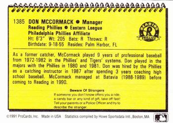 1991 ProCards #1385 Don McCormack Back