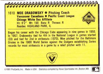 1991 ProCards #1610 Moe Drabowsky Back