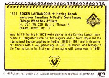 1991 ProCards #1611 Roger LaFrancois Back