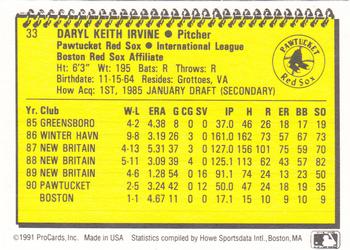 1991 ProCards #33 Daryl Irvine Back