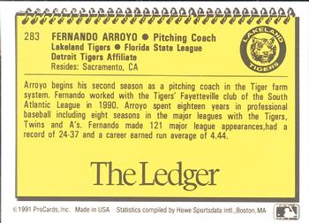1991 ProCards #283 Fernando Arroyo Back