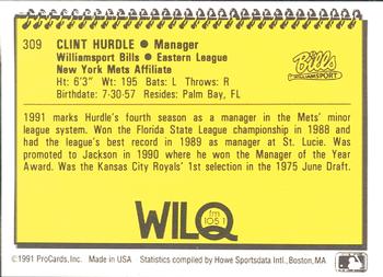 1991 ProCards #309 Clint Hurdle Back