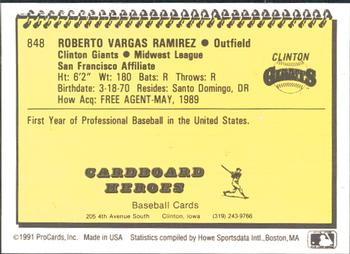 1991 ProCards #848 Roberto Ramirez Back