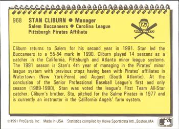 1991 ProCards #968 Stan Cliburn Back