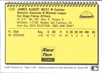 1991 ProCards #1260 Jim West Back