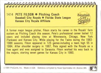 1991 ProCards #1414 Pete Filson Back