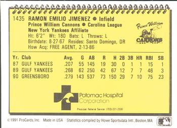 1991 ProCards #1435 Ramon Jimenez Back