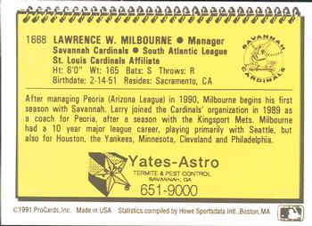 1991 ProCards #1668 Larry Milbourne Back