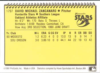 1991 ProCards #1797 Dave Zancanaro Back
