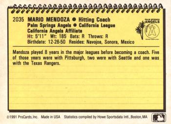 1991 ProCards #2035 Mario Mendoza Back
