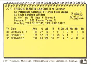 1991 ProCards #2279 Fred Langiotti Back
