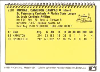 1991 ProCards #2281 Mike Campas Back